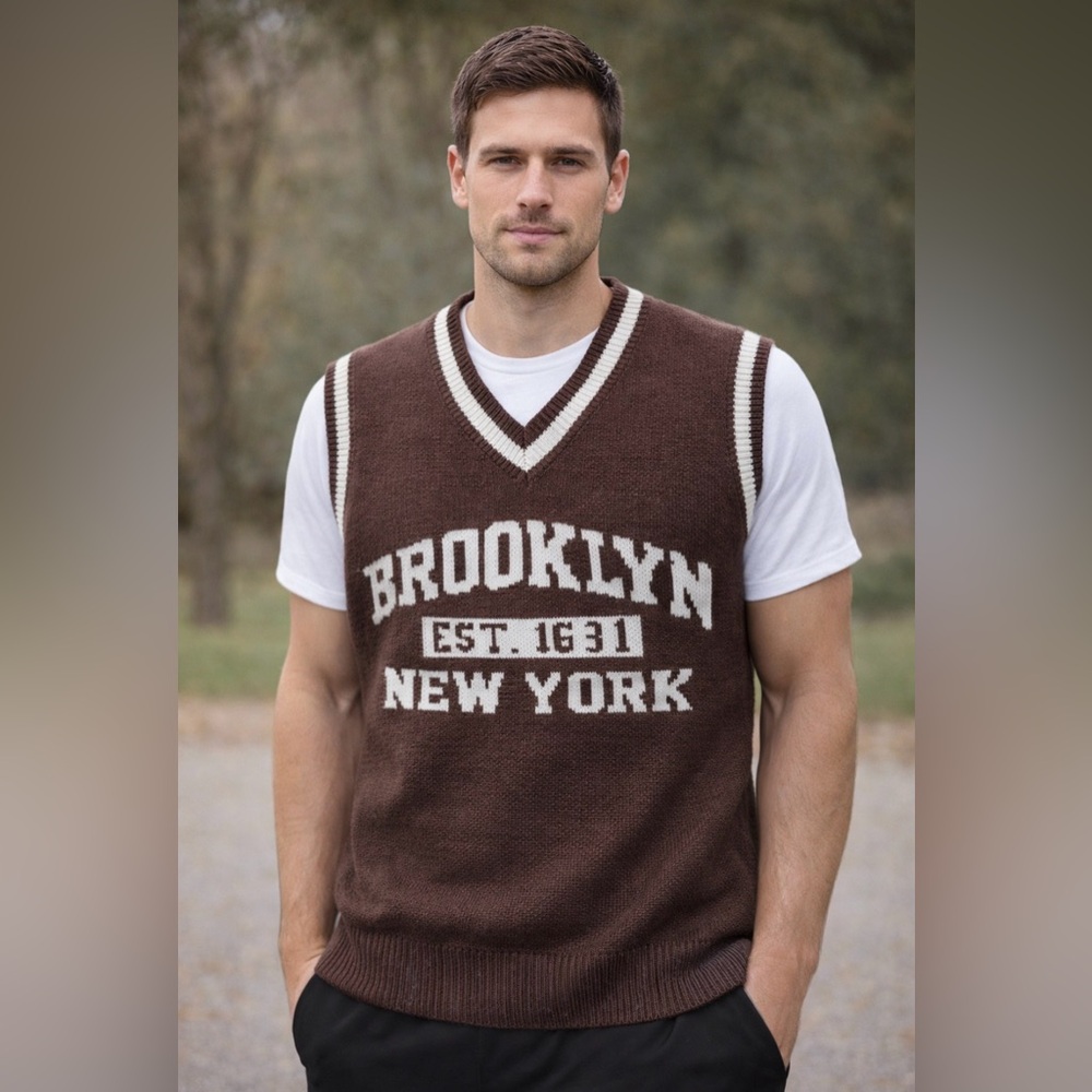 Brooklyn New York Brown Knit Sweater Vest